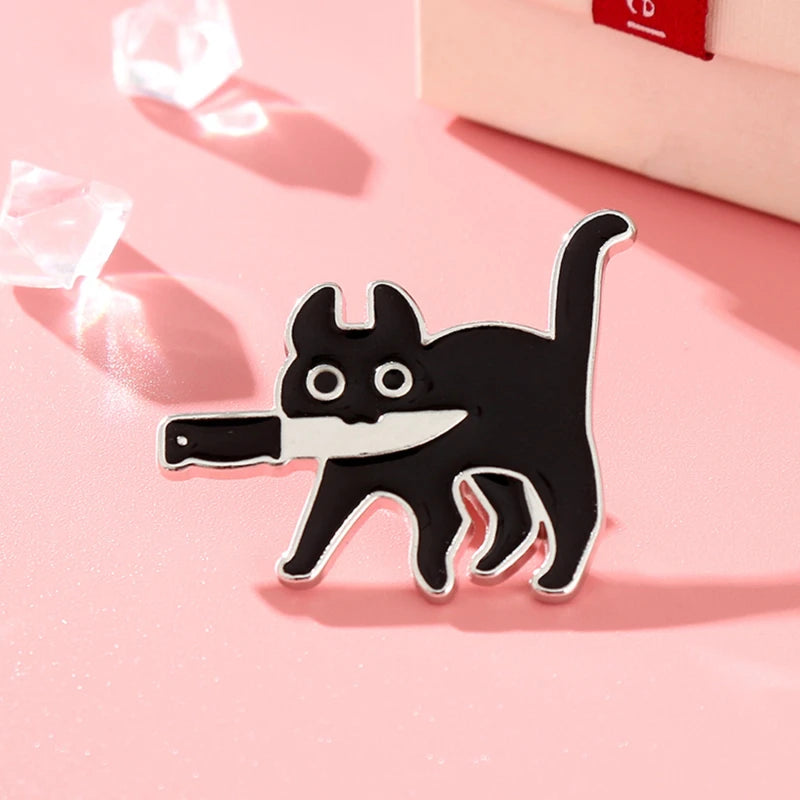 Cute Black Cat Pop-Enamel Pin Lapel Badge for Clothes