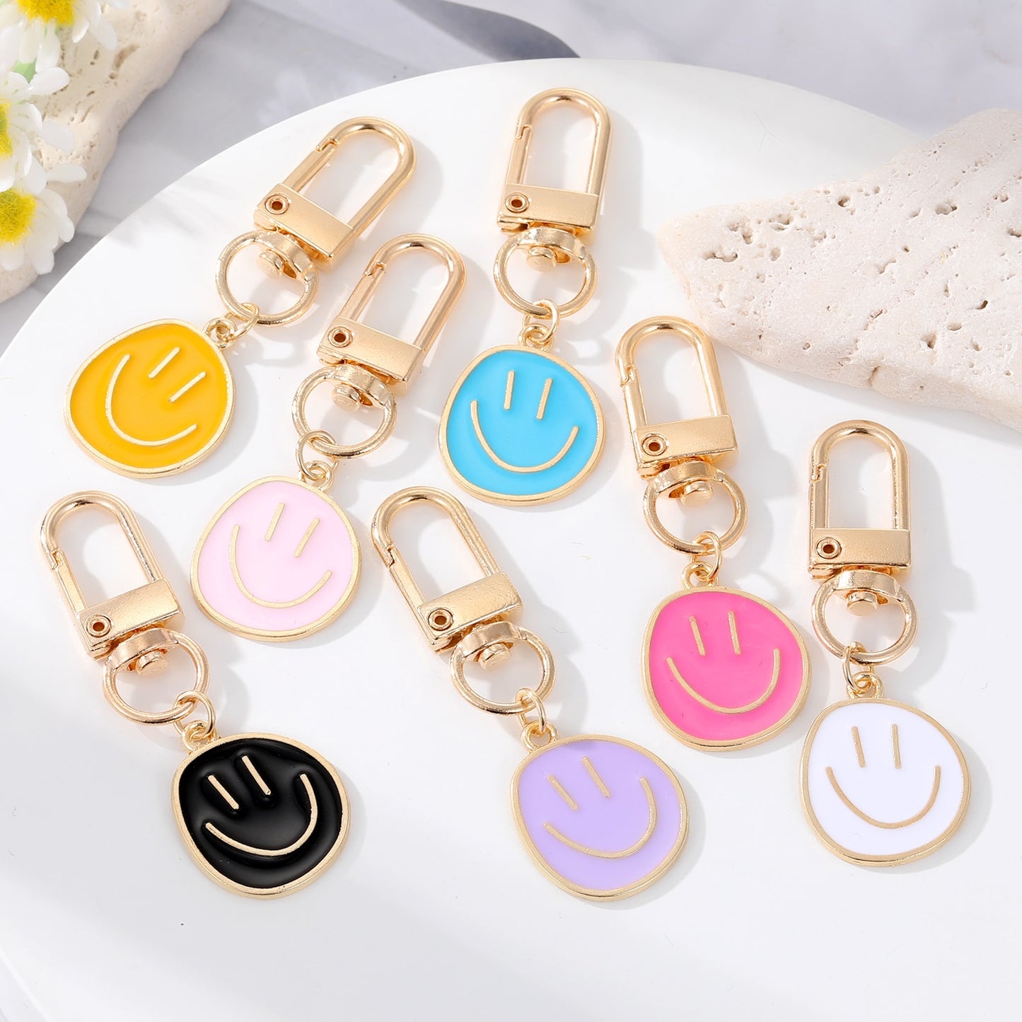 Colorful & Irregular Round Smile Face Keychain