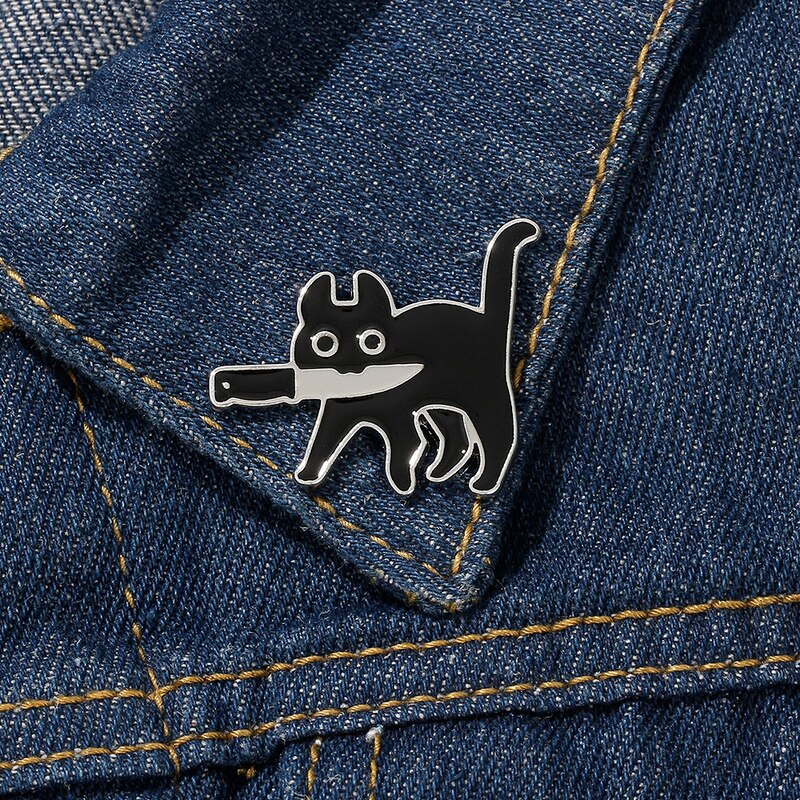 Cute Black Cat Pop-Enamel Pin Lapel Badge for Clothes